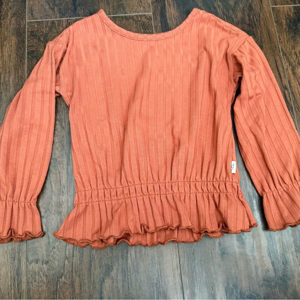 Easy Peasy Kid’s Burnt Orange Long Sleeve Top with Ruffle Details size 2T